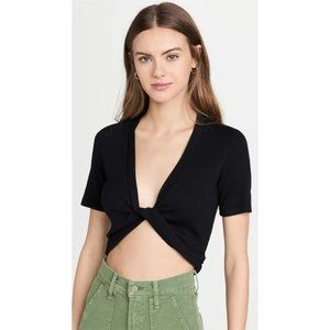 Stateside Shirt Womens XS Black Short Sleeve Crop Top Plunge Neck Casual